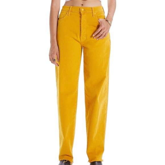 MOTHER The Curbside Heel Fray Straight Amber Yellow Jeans Size 23 - Picture 12 of 12